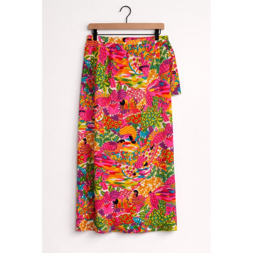 VTG Mint 1960s Beverly Vogue Wrap Skirt Birds Floral Mod Psychedelic Cotton Med